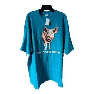 T-shirt "Getting Piggy With It". Size 2XL. Blue. NWT.